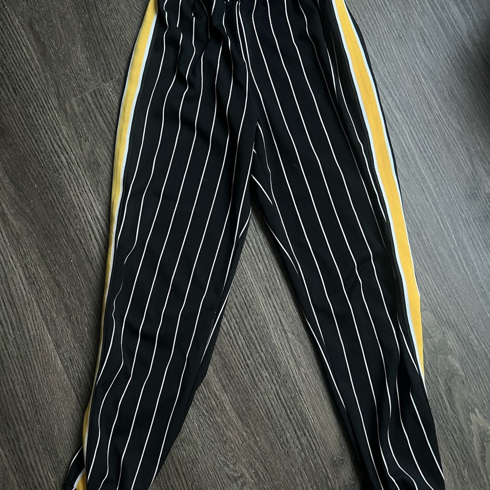 Stylish Black and Yellow Striped Women’s Pants